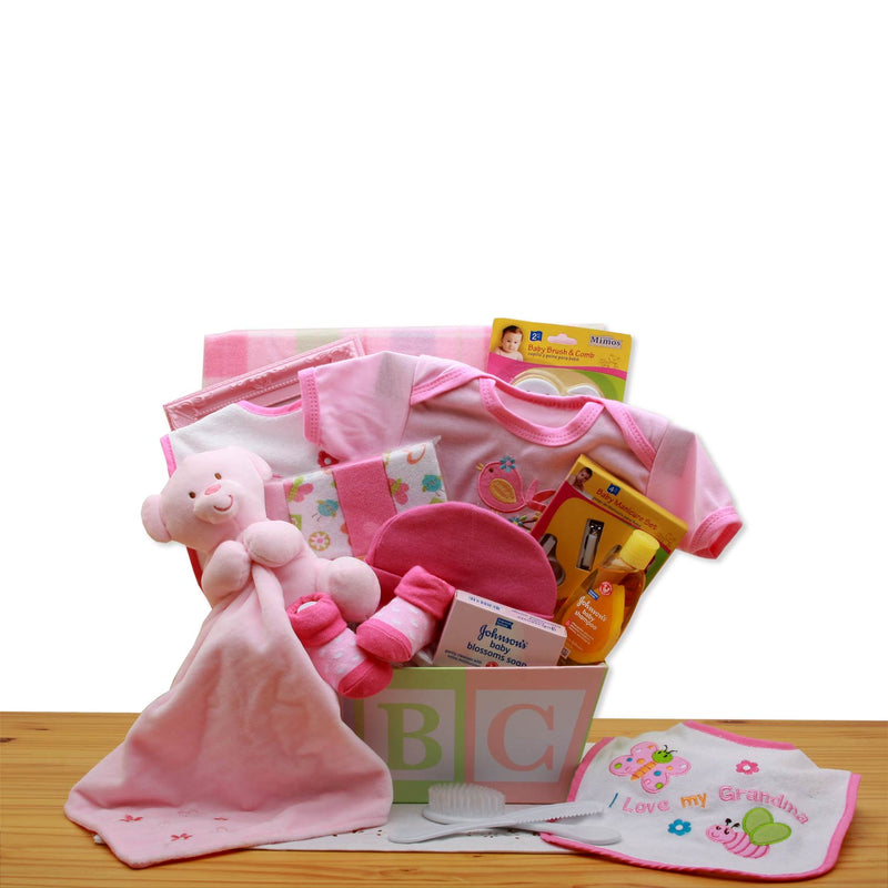 Easy as ABC New Baby Gift Basket - Pink - baby bath set -  baby girl gifts - new baby gift basket - baby gift baskets - baby shower gifts