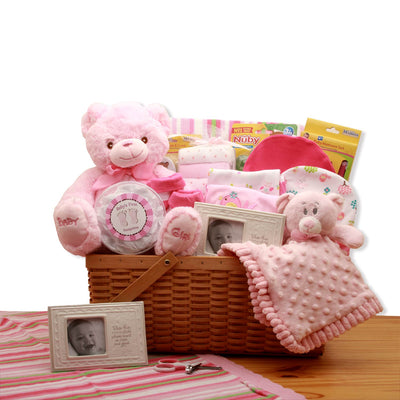 My First Teddy Bear New Baby Gift Basket - Pink - baby bath set -  baby girl gifts - new baby gift basket - baby gift baskets - baby shower gifts