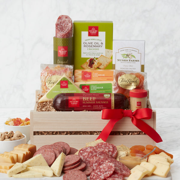 Gourmet Deluxe: Meat & Cheese Wooden Gift Crate