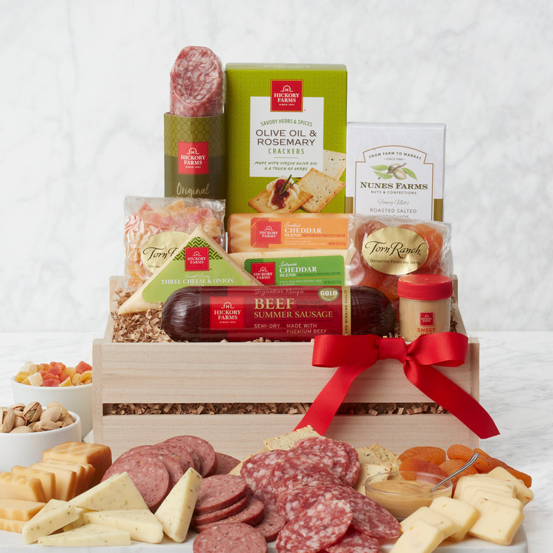 Gourmet Deluxe: Meat & Cheese Wooden Gift Crate