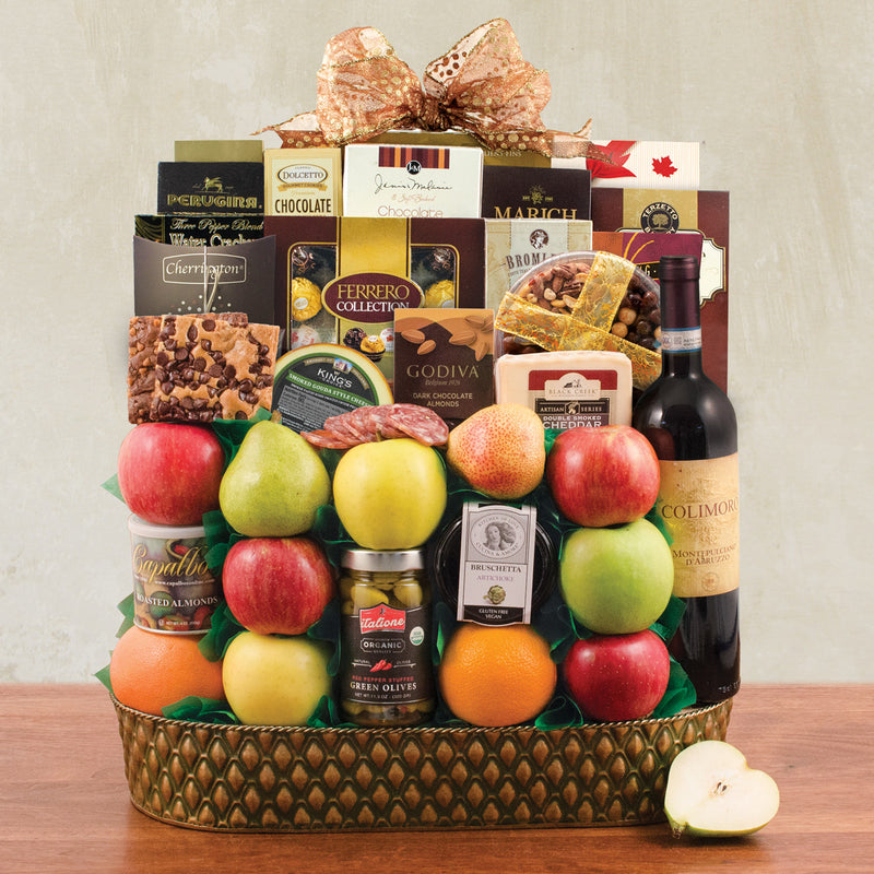 Gourmet Specialty: Wine & Fruit Gift Basket