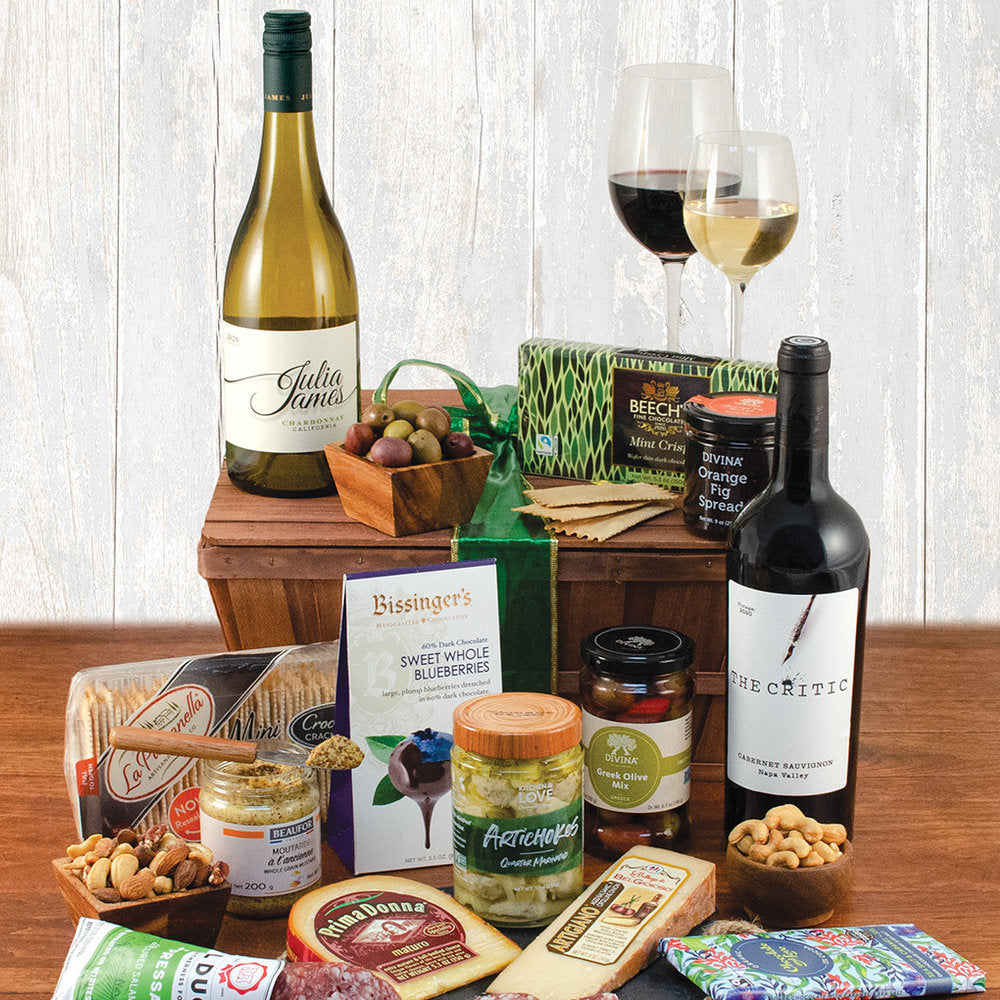 Cabernet & Chardonnay Handcrafted Delights: Wine Gift Crate