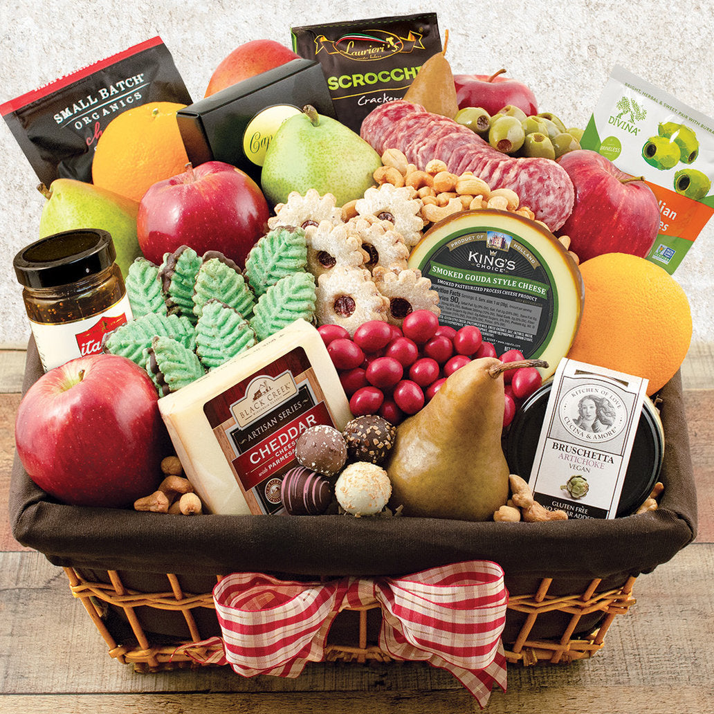 Bountiful Farmhouse Feast: Fruit & Snacks Gift Basket