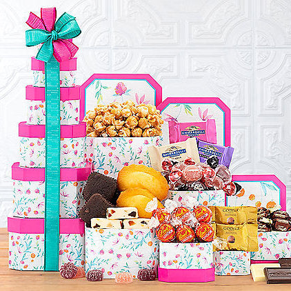 Floral Celebration: Gourmet Gift Tower