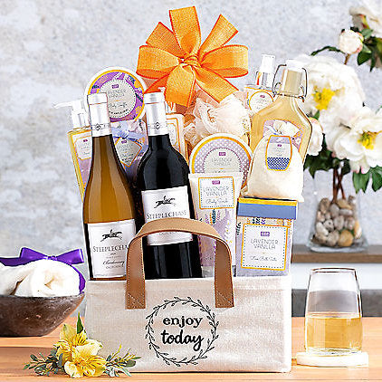 Steeplechase Vineyards Spa Duet: Lavender Vanilla Spa & Wine Gift Basket