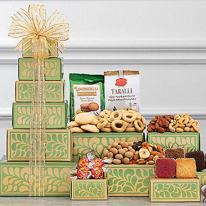 Golden Delights: Nuts & Sweets Gift Tower