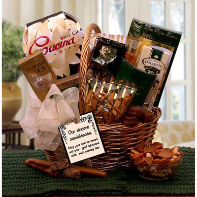 With Our Sincere Condolences Gift Basket - sympathy gift baskets - sympathy baskets - condolences gift basket for loss