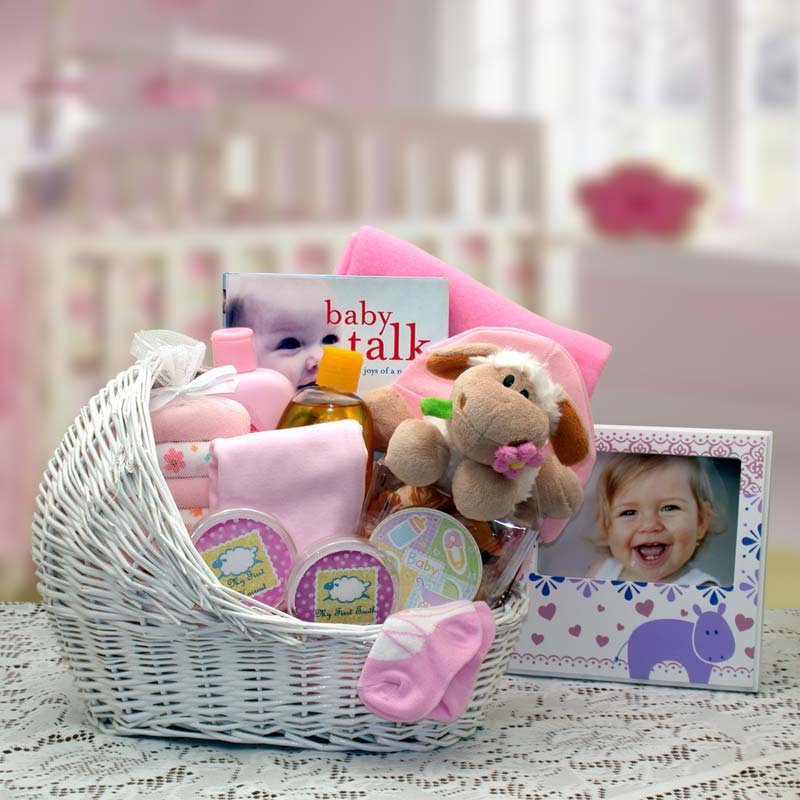 Welcome Baby Bassinet New Baby Basket-Pink - baby bath set -  baby girl gifts - new baby gift basket - baby gift baskets - baby shower gifts
