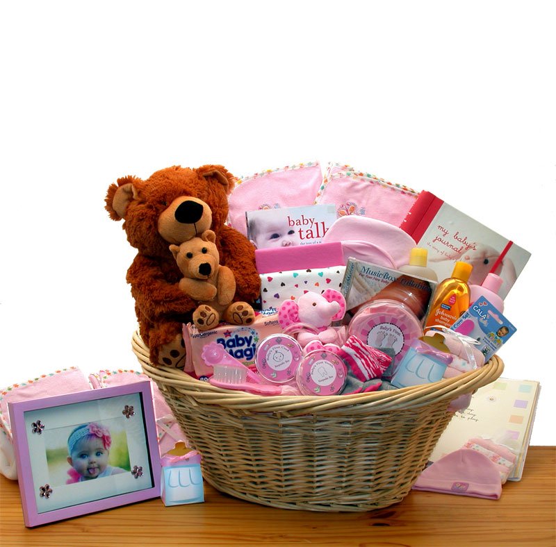 Deluxe Welcome Home Precious Baby Basket-Pink - baby bath set -  baby girl gifts - new baby gift basket - baby gift baskets - baby shower gifts