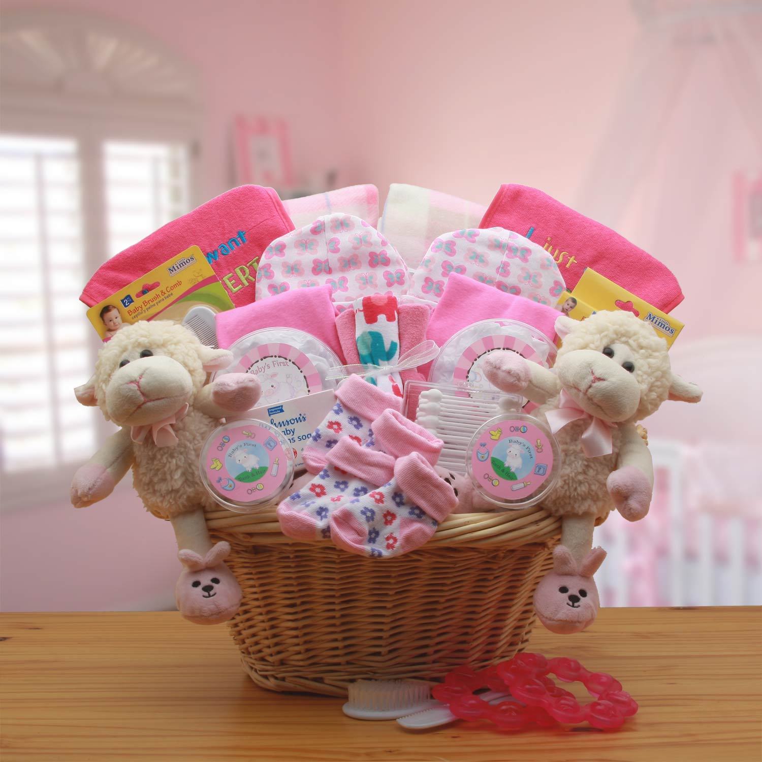 Double Delight Twins New Babies Gift Basket - Pink - baby bath set -  baby girl gifts - new baby gift basket - baby gift baskets - baby shower gifts