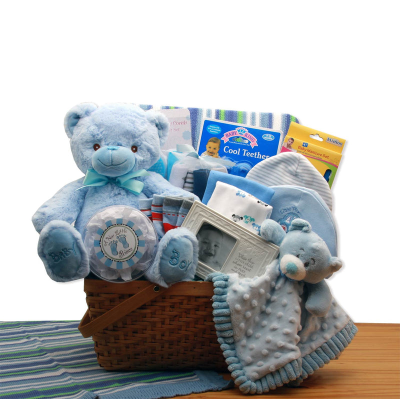 My First Teddy Bear New Baby Gift Basket - Blue - baby bath set -  baby boy gift basket - new baby gift basket - baby gift baskets - baby shower gifts