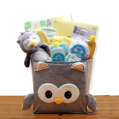 A Little Hoot New Baby Gift Basket - baby bath set -  new baby gift basket - baby gift baskets - baby shower gifts