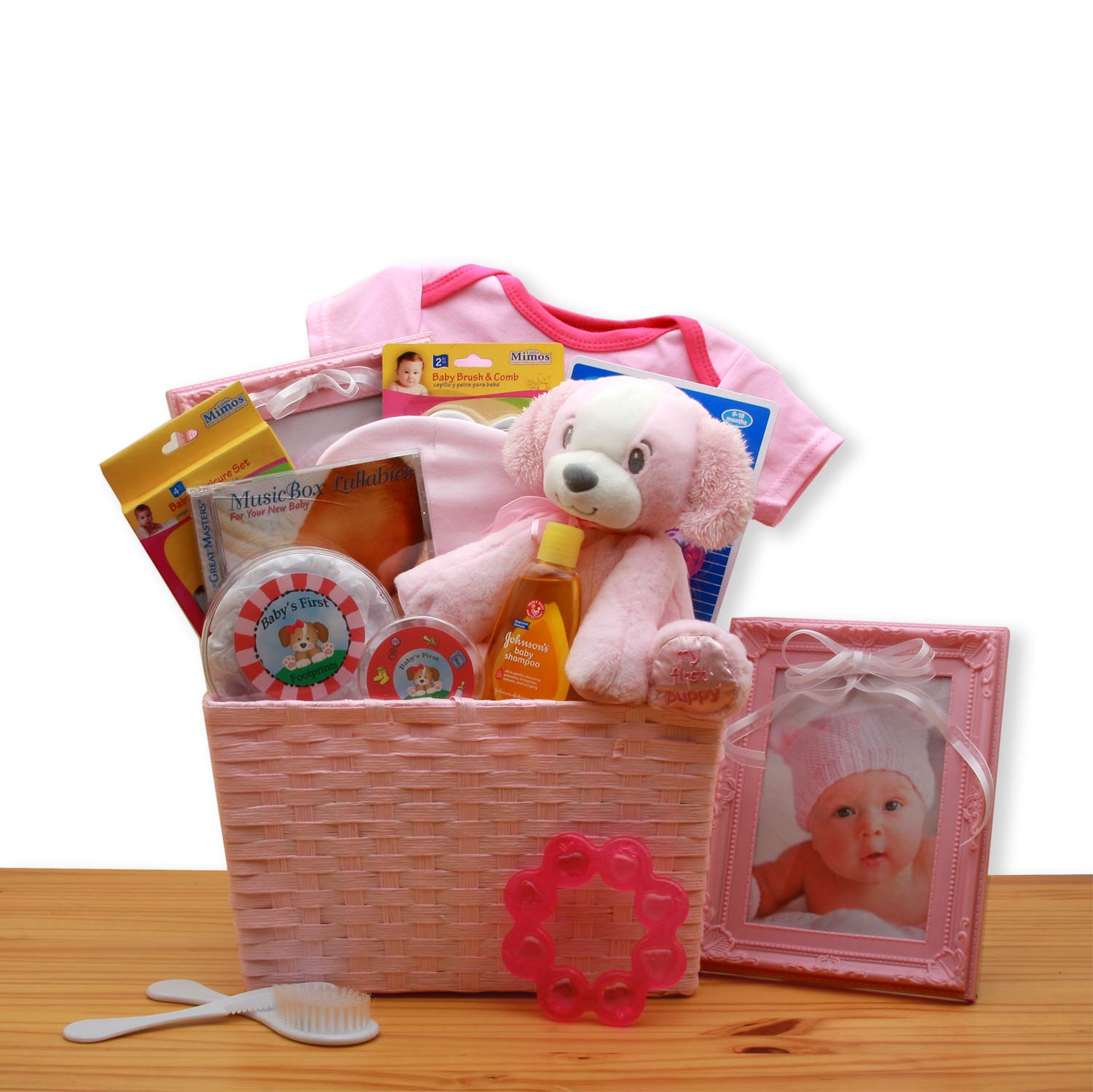 Puppy Love New Baby Gift Basket - Pink - baby bath set -  baby girl gifts - new baby gift basket - baby gift baskets - baby shower gifts
