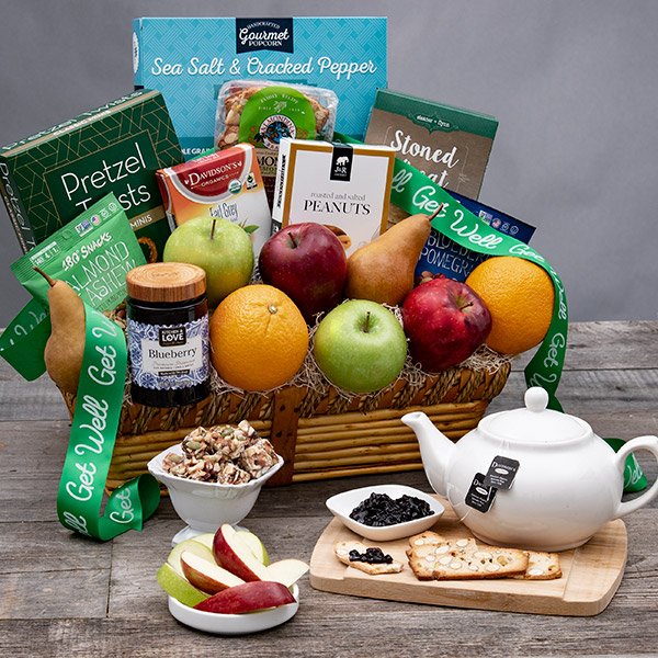 Get Well Wishes: Fruit & Snacks Gift Basket