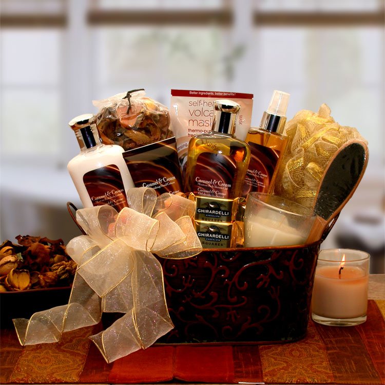 Caramel & Crème Bliss Spa Gift Basket - spa baskets for women gift