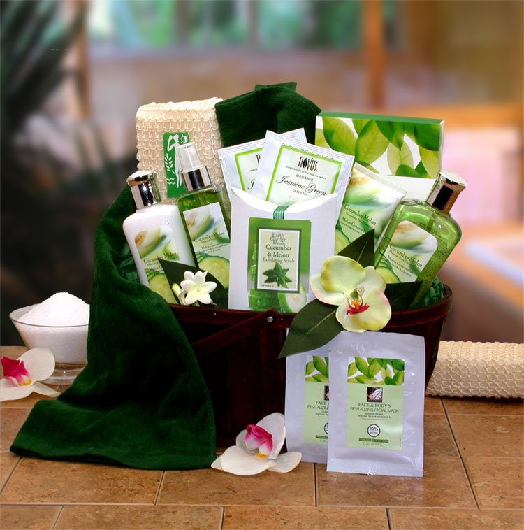 Cucumber & Melon Calming Spa Bath & Body Gift Basket - spa baskets for women gift