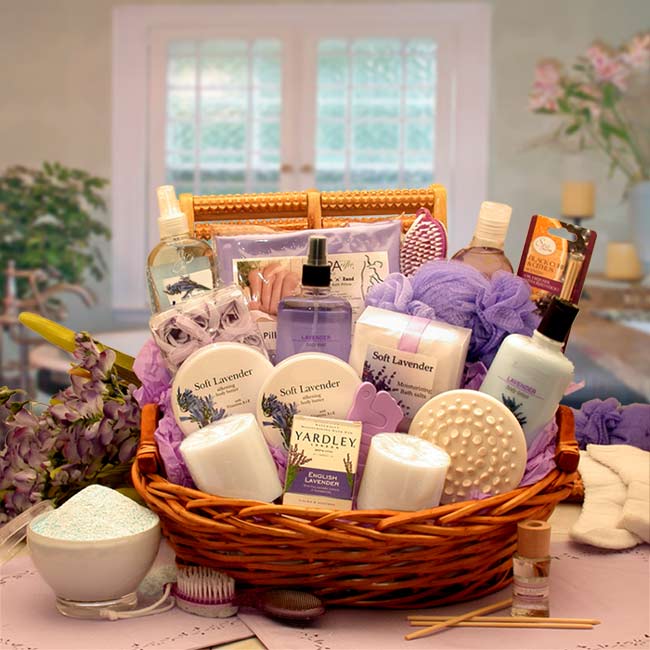The Essence of Lavender Spa Gift Basket - spa baskets for women gift