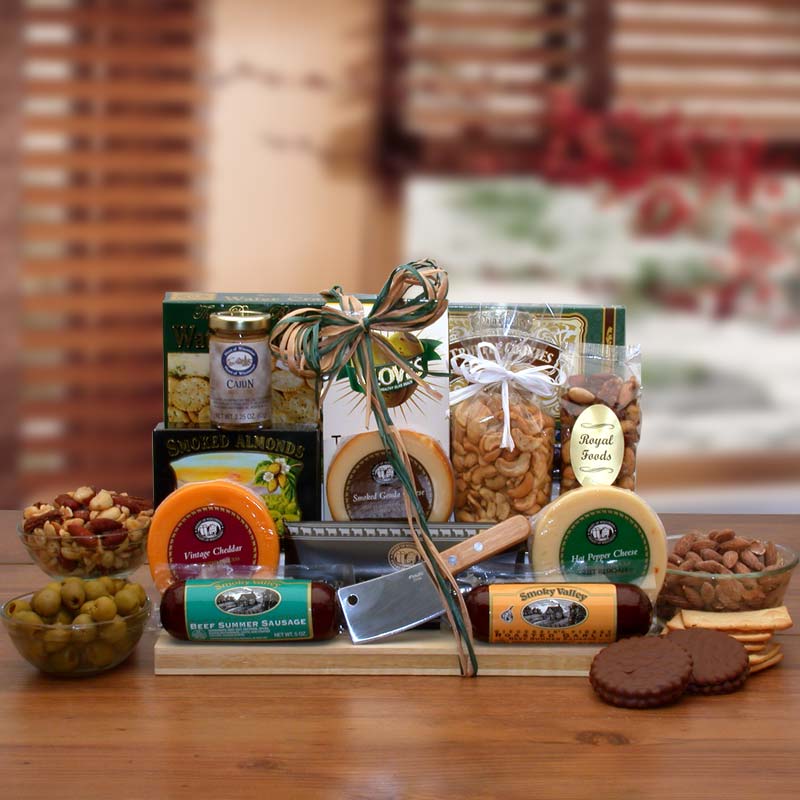 Ultimate Gourmet Nut & Sausage Board - meat and cheese gift - sausage and cheese gift