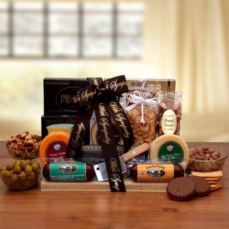 With Our Deepest Sympathy Gourmet Gift Board - sympathy gift baskets - sympathy baskets - condolences gift basket for loss